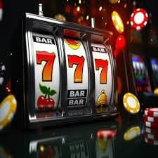 Casino-style game tiles with neon responsible browsing reminders